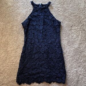 Lulu's Midnight Blue Lace Mini Dress